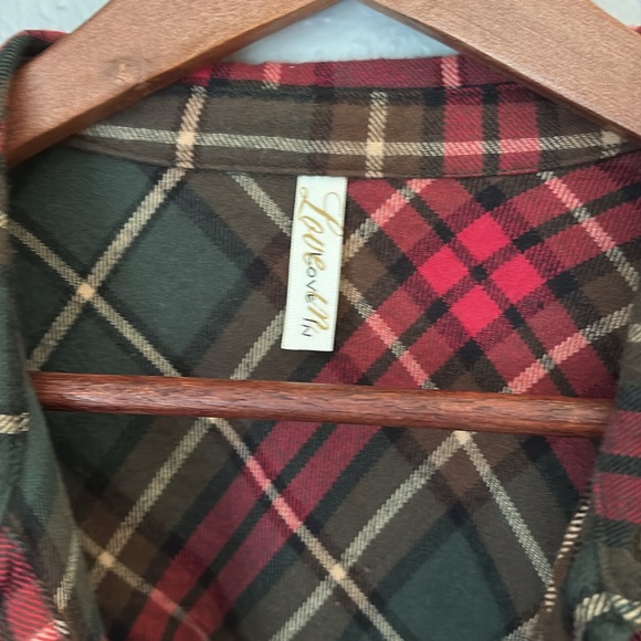 Red and Green Plaid Flannel Shirt Dress - Picture 2 of 7